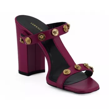 Versace Purple Calf Leather Heel Sandals: Fit & Style