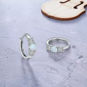 Created White Opal Hoop Earrings for Wedding Nights