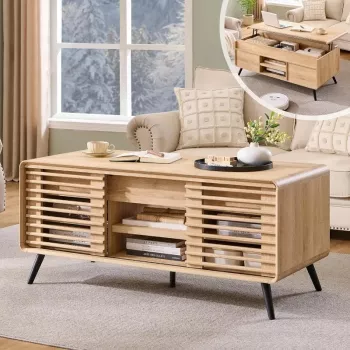 48-Inch Antique White Lift-Top Coffee Table w/ Hidden Door