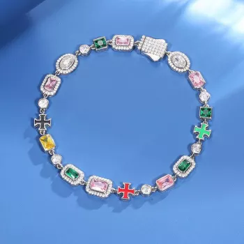 Unisex Square-Stone Choker Bracelet With Color Pop